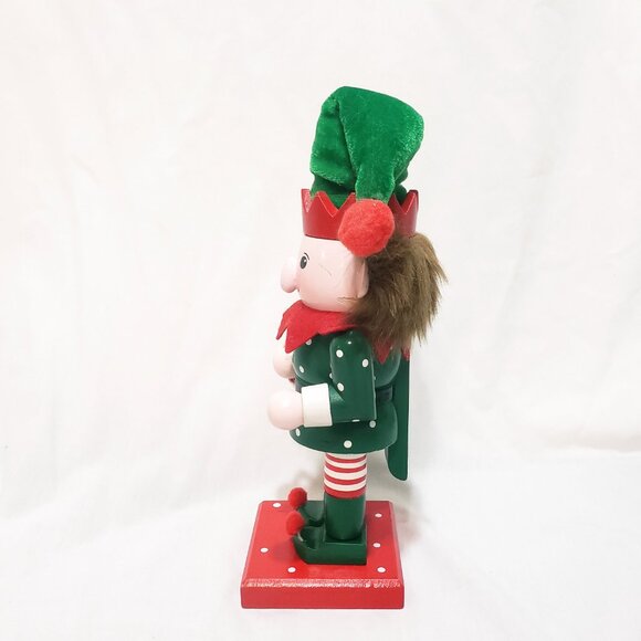 Elf Nutcracker Polka Dot Green Red Christmas 9.5" Figurine Wooden 2015 - Picture 4 of 6